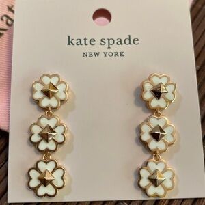 Kate Spade linear white and gold statement spade pierced drop earrings